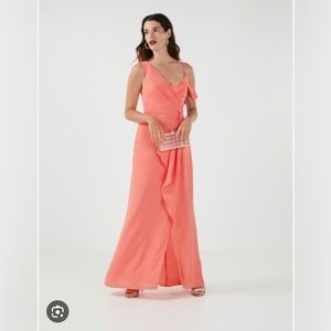 Lorenzo Drape Shoulder Evening Gown